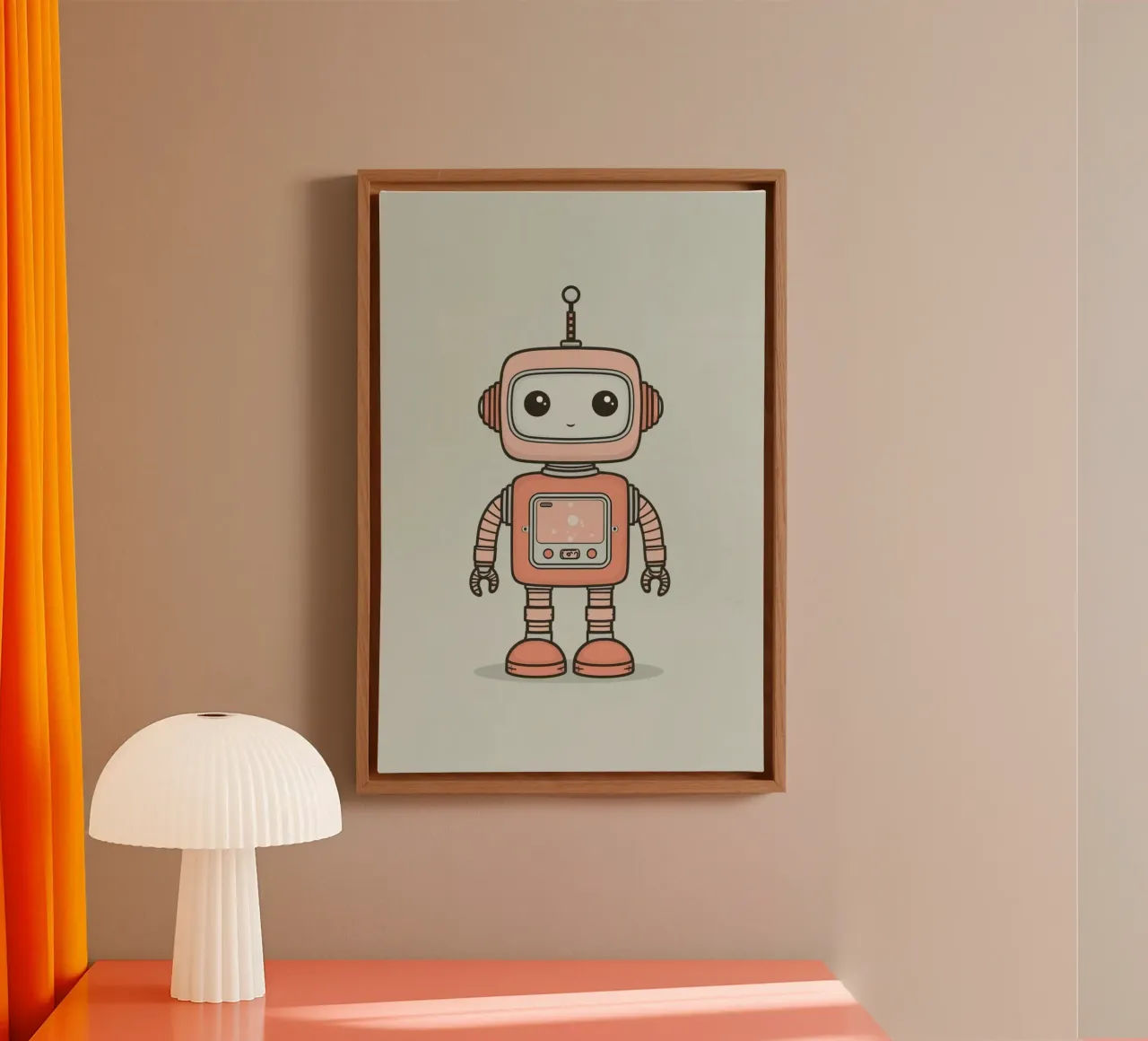 Robot carino dei cartoni animati tela con Cornice a cassetta da DesignDoodle