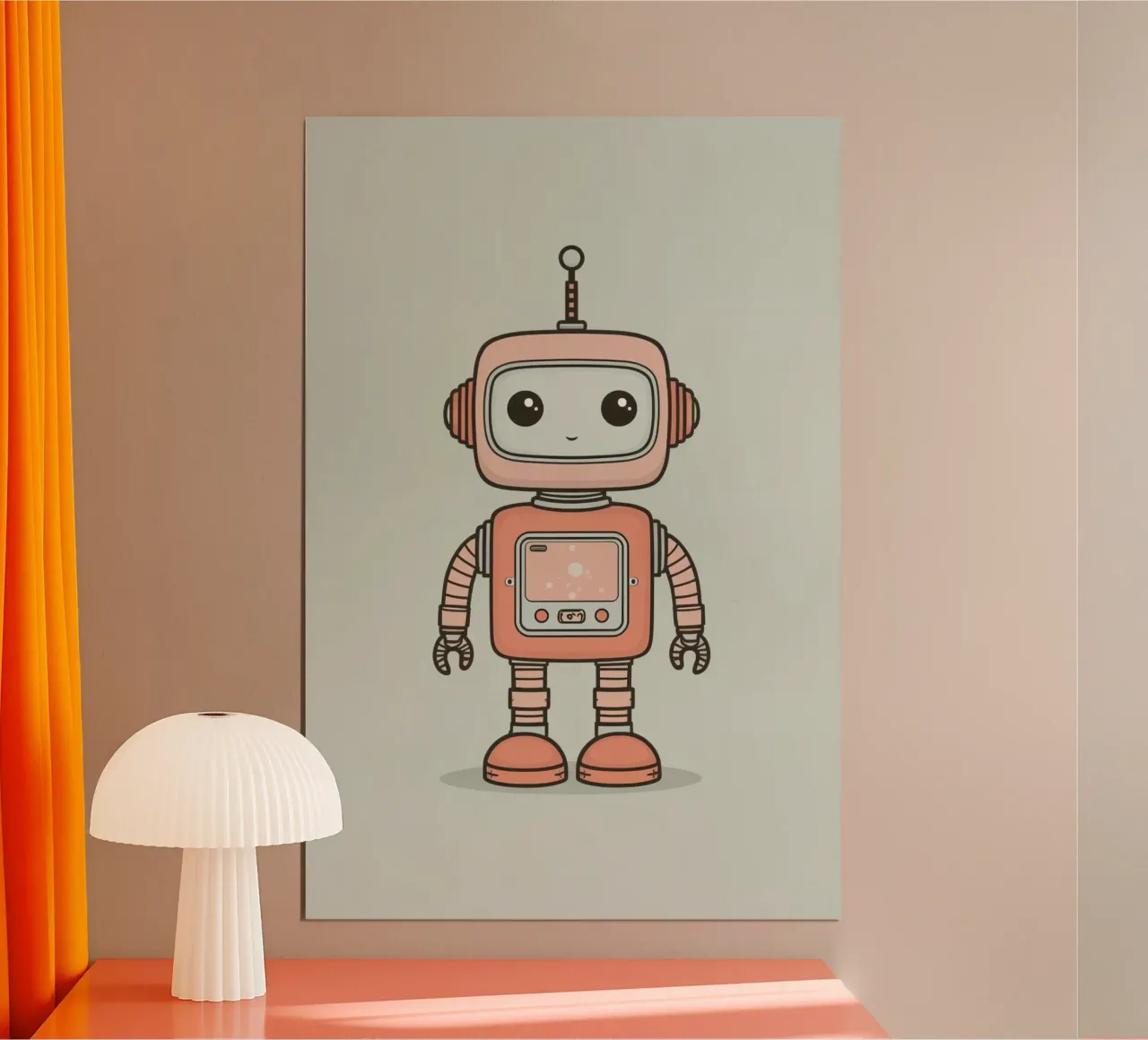 Robot carino dei cartoni animati poster con telaio in plastica da DesignDoodle