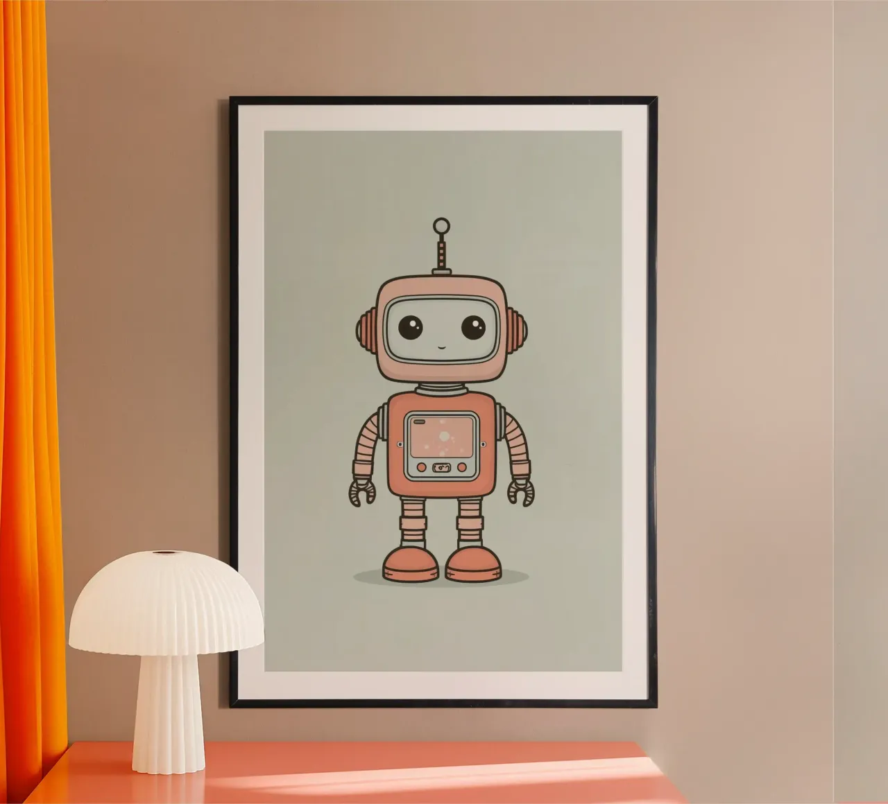 Robot carino dei cartoni animati poster con telaio in plastica da DesignDoodle