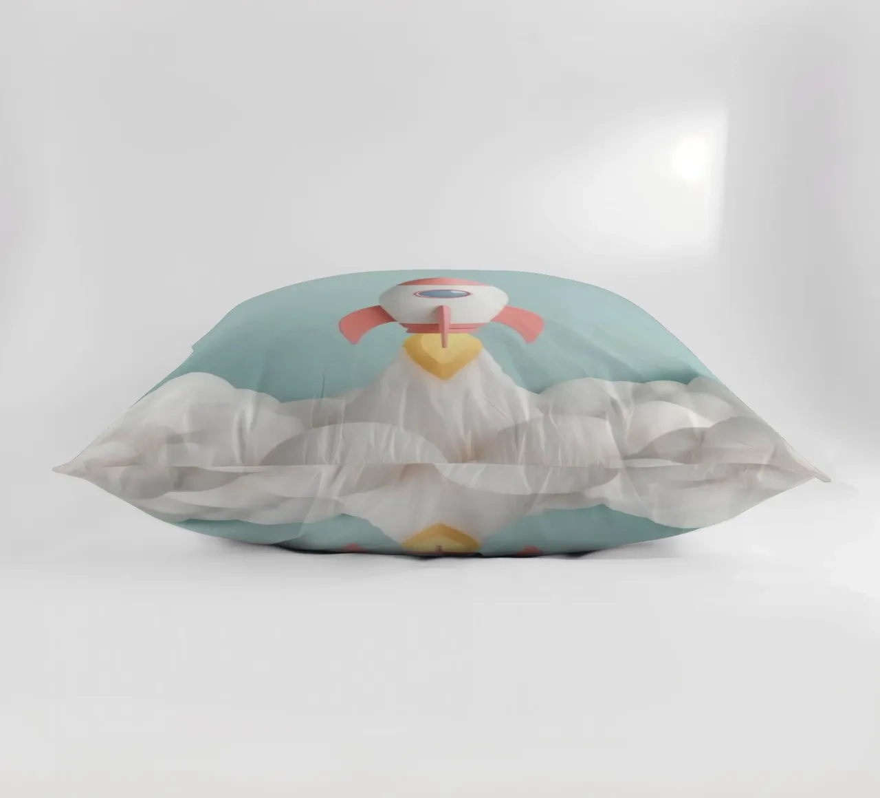 Lancio di un razzo attraverso le nuvole bianche cuscino da DesignDoodle