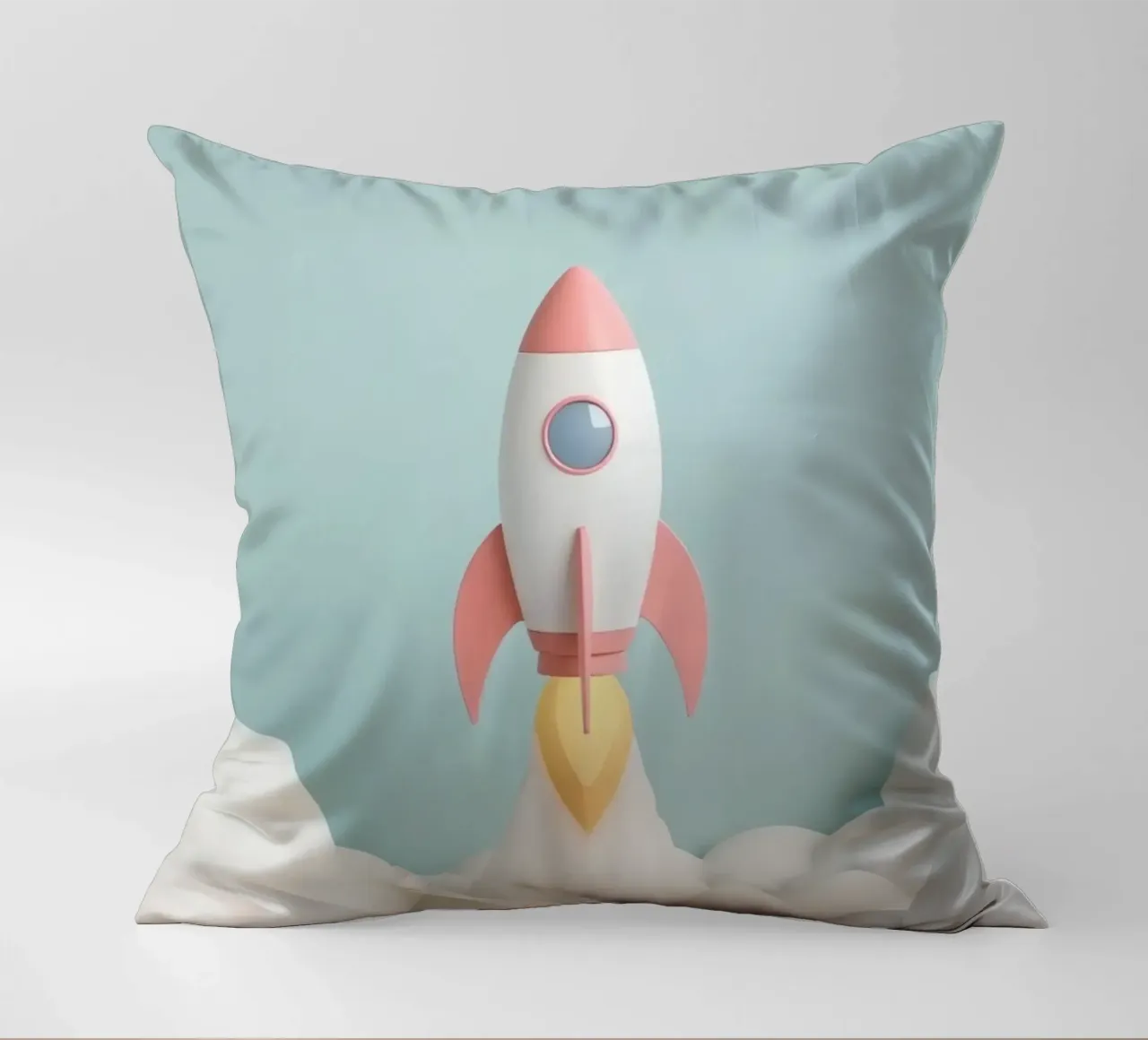 Lancio di un razzo attraverso le nuvole bianche cuscino da DesignDoodle