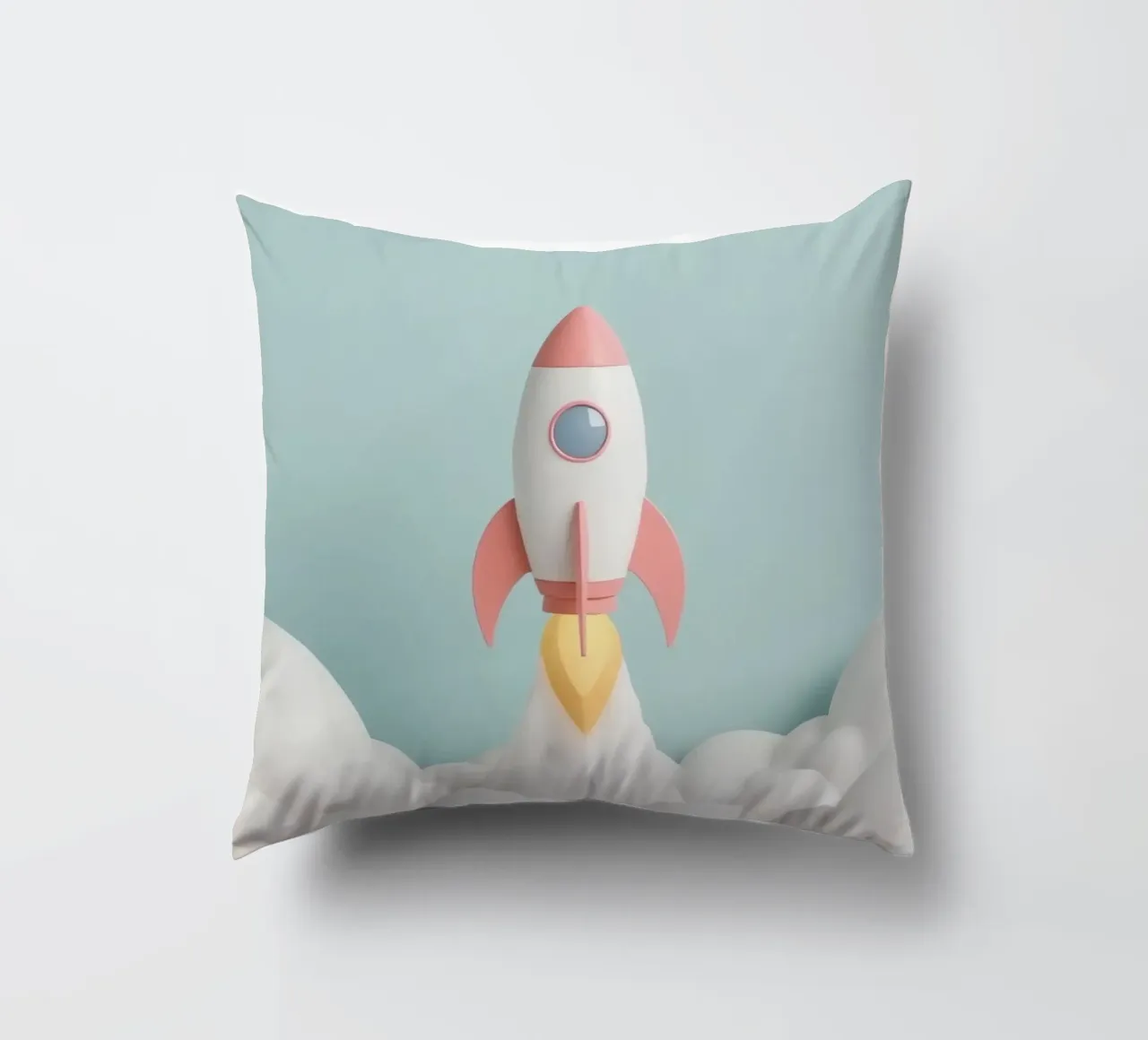 Lancio di un razzo attraverso le nuvole bianche cuscino da DesignDoodle