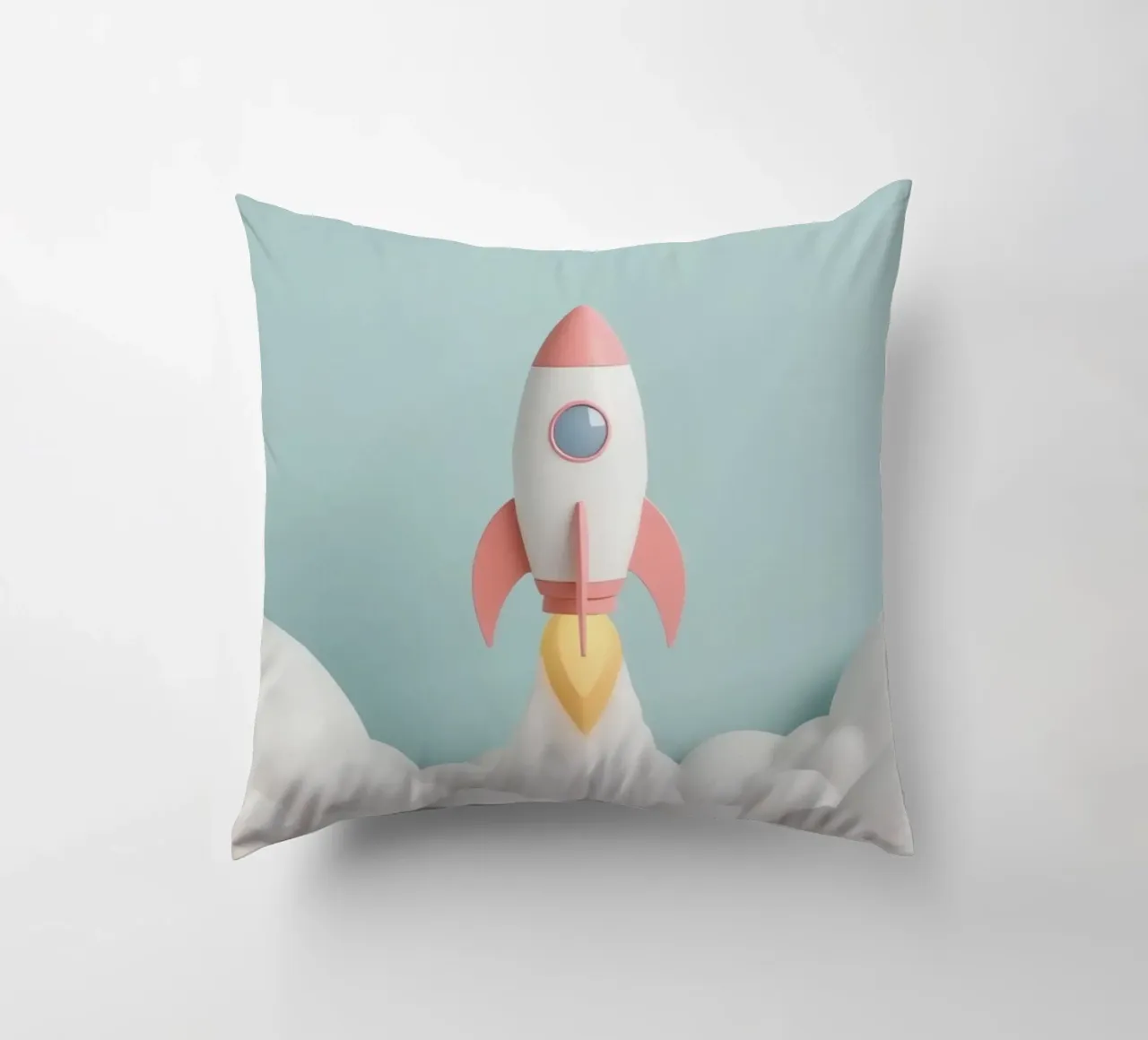 Lancio di un razzo attraverso le nuvole bianche cuscino da DesignDoodle