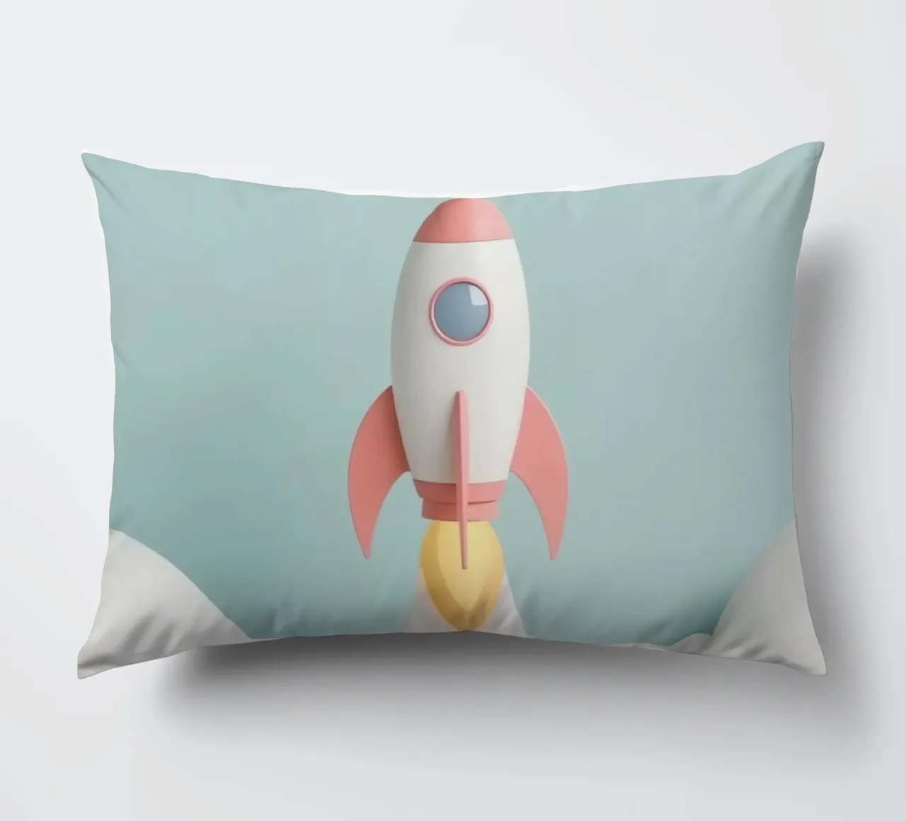 Lancio di un razzo attraverso le nuvole bianche cuscino da DesignDoodle