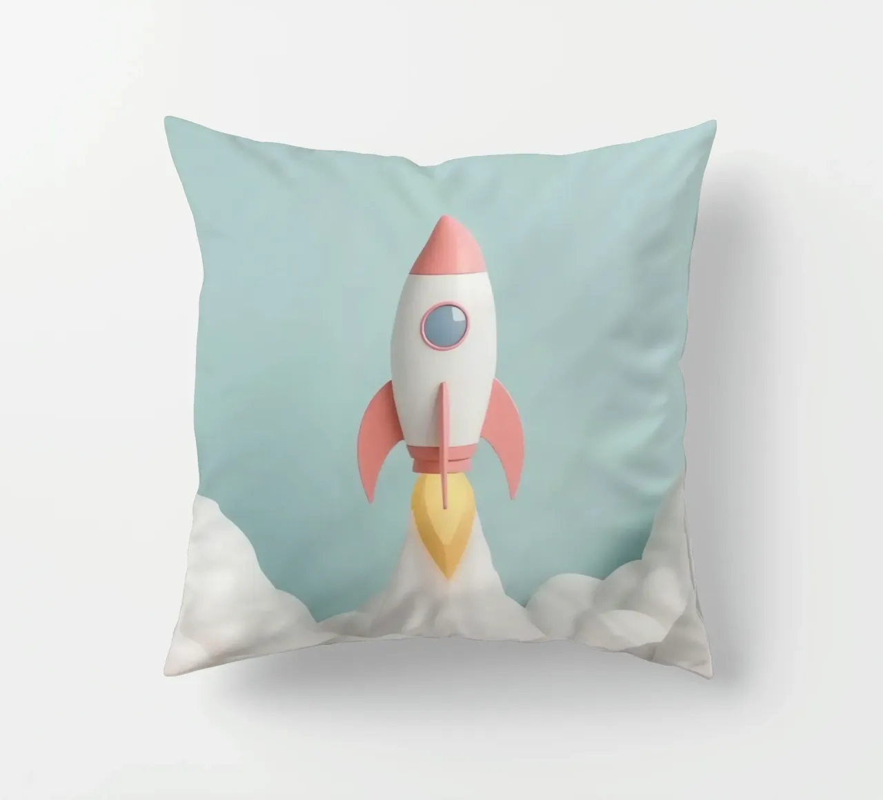 Lancio di un razzo attraverso le nuvole bianche cuscino da DesignDoodle