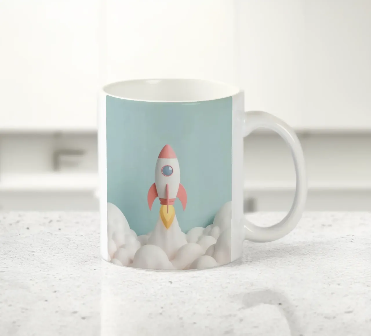 Lancio di un razzo attraverso le nuvole bianche tazza in ceramica da DesignDoodle