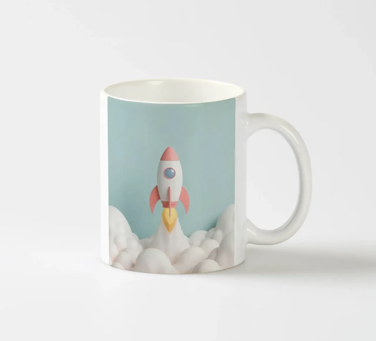 Lancio di un razzo attraverso le nuvole bianche tazza in ceramica da DesignDoodle