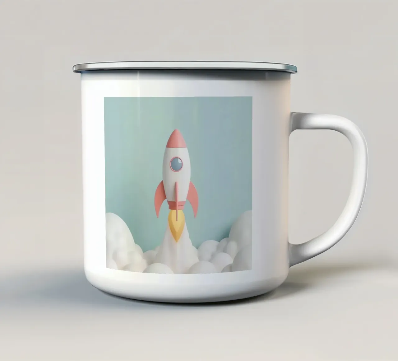 Lancio di un razzo attraverso le nuvole bianche tazza in smalto da DesignDoodle