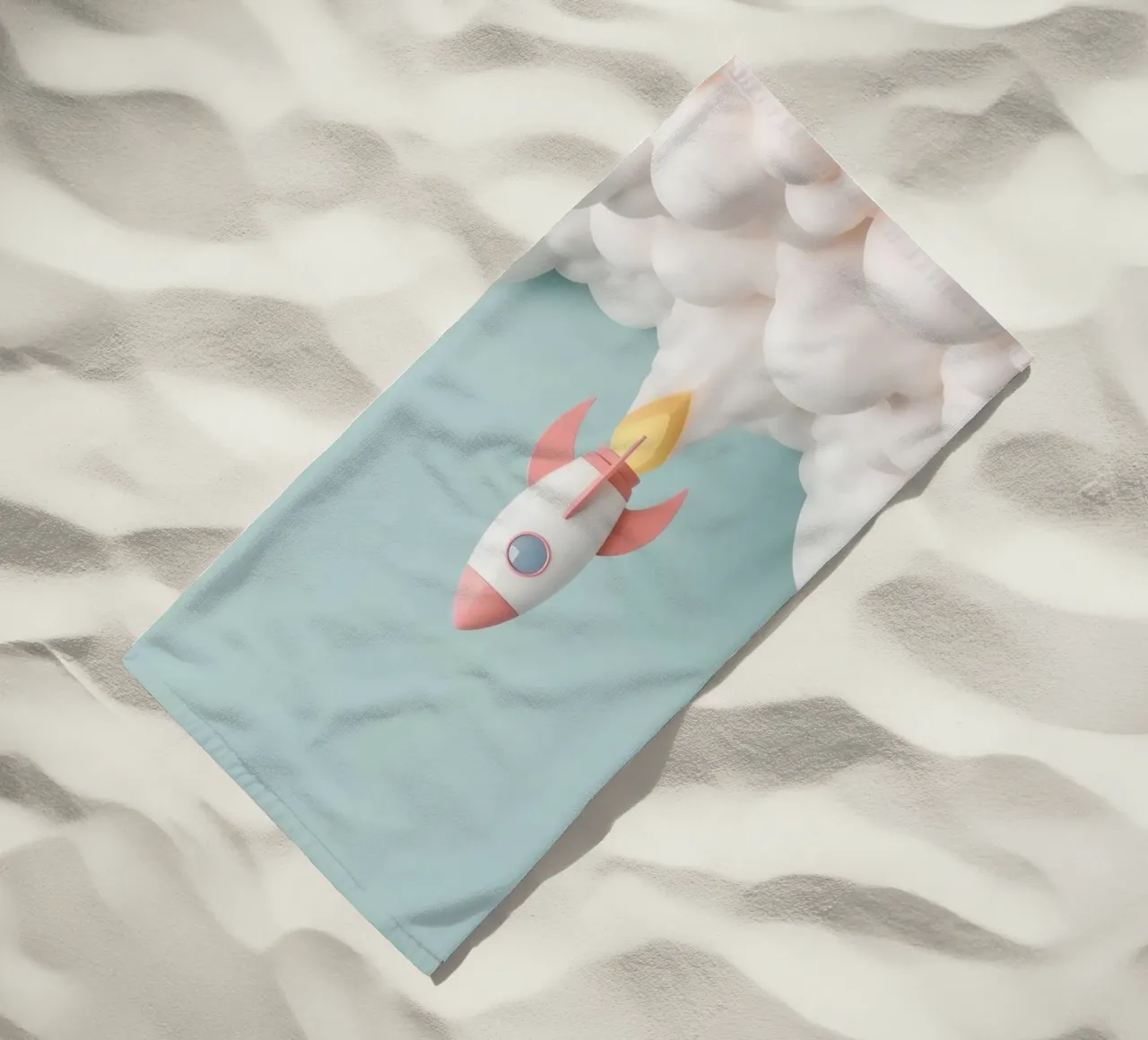 Lancio di un razzo attraverso le nuvole bianche telo mare da DesignDoodle