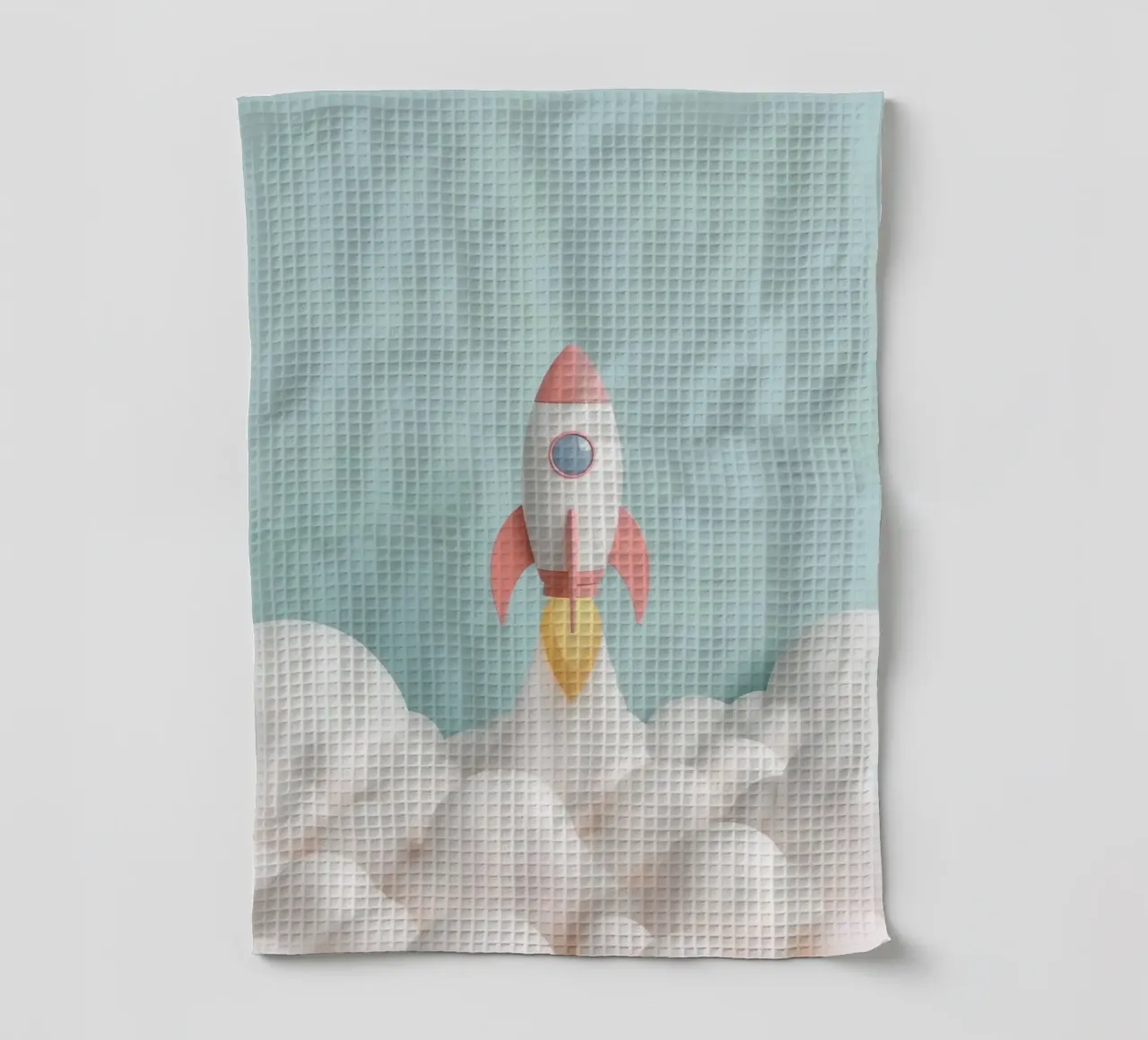 Lancement d'une fusée à travers des nuages blancs torchon de DesignDoodle