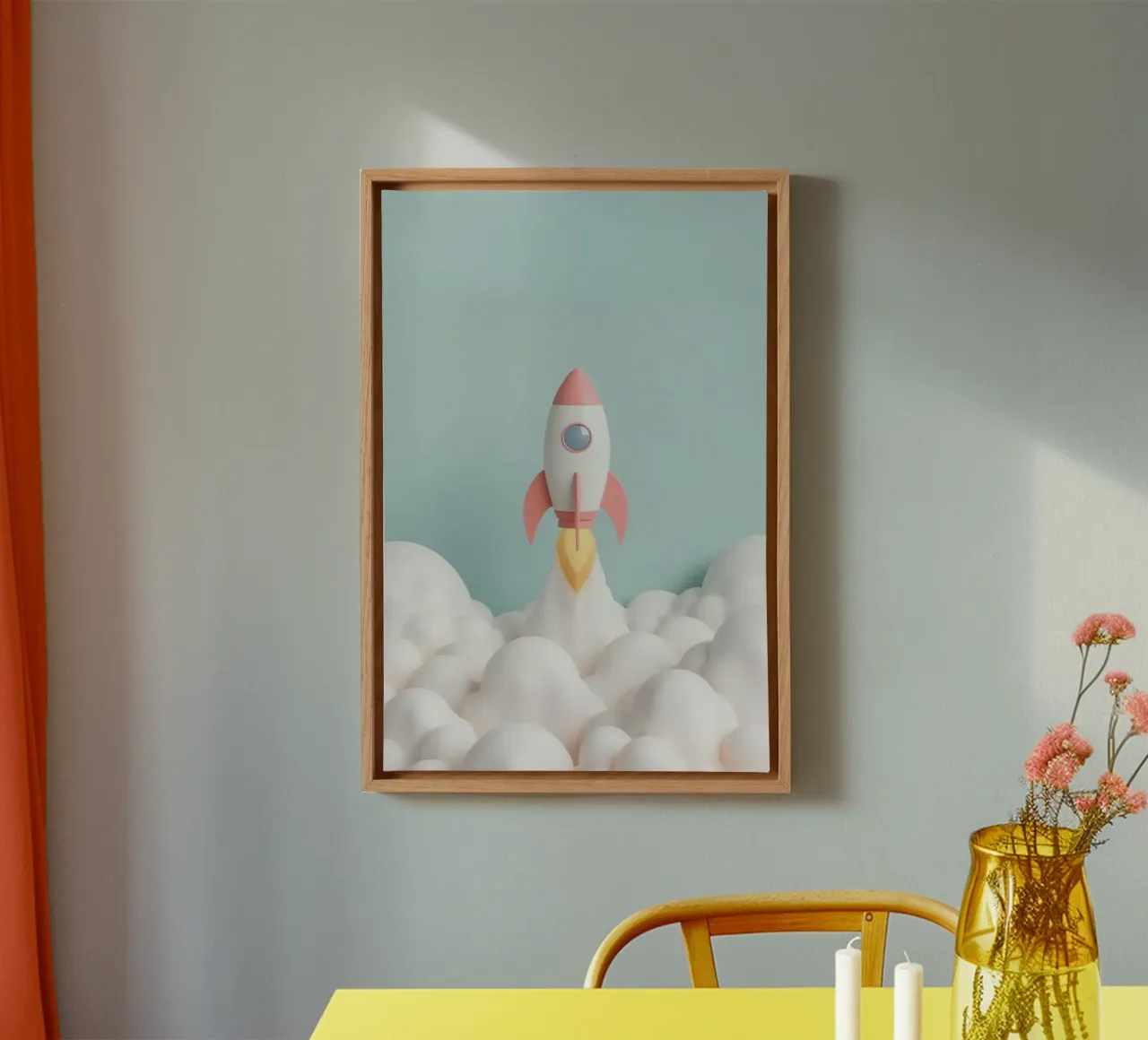 Lancio di un razzo attraverso le nuvole bianche tela con Cornice a cassetta da DesignDoodle