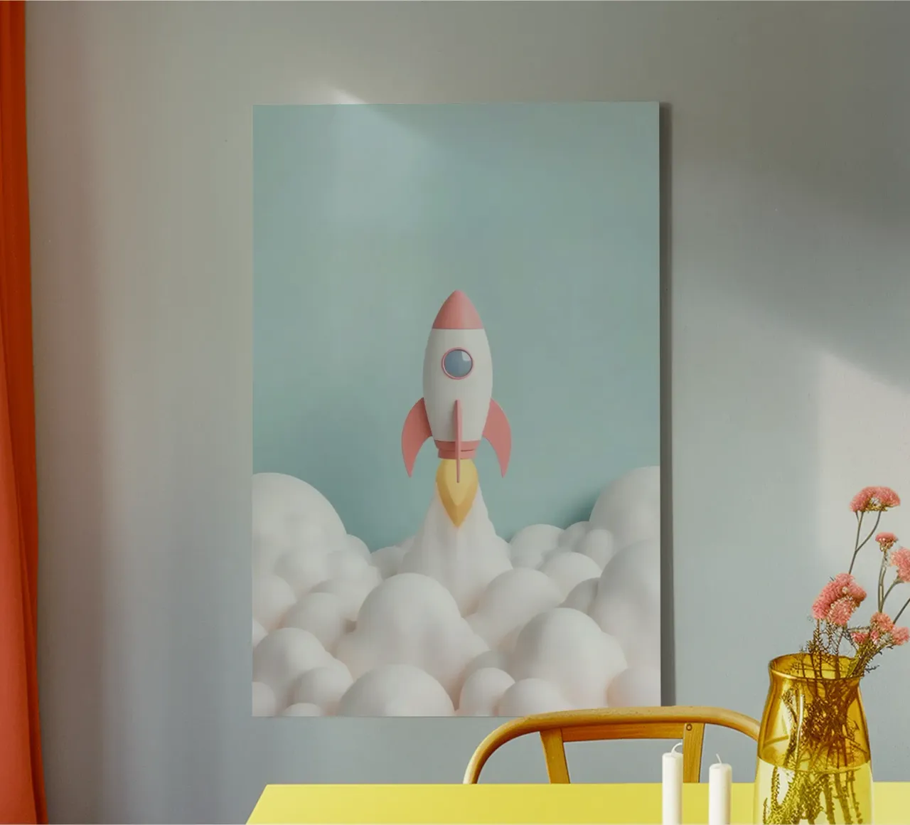 Lancio di un razzo attraverso le nuvole bianche tela con Cornice a cassetta da DesignDoodle