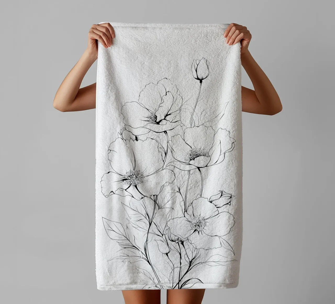 Fiori disegnati a mano in nero asciugamano da bagno da Katja Stehle Design