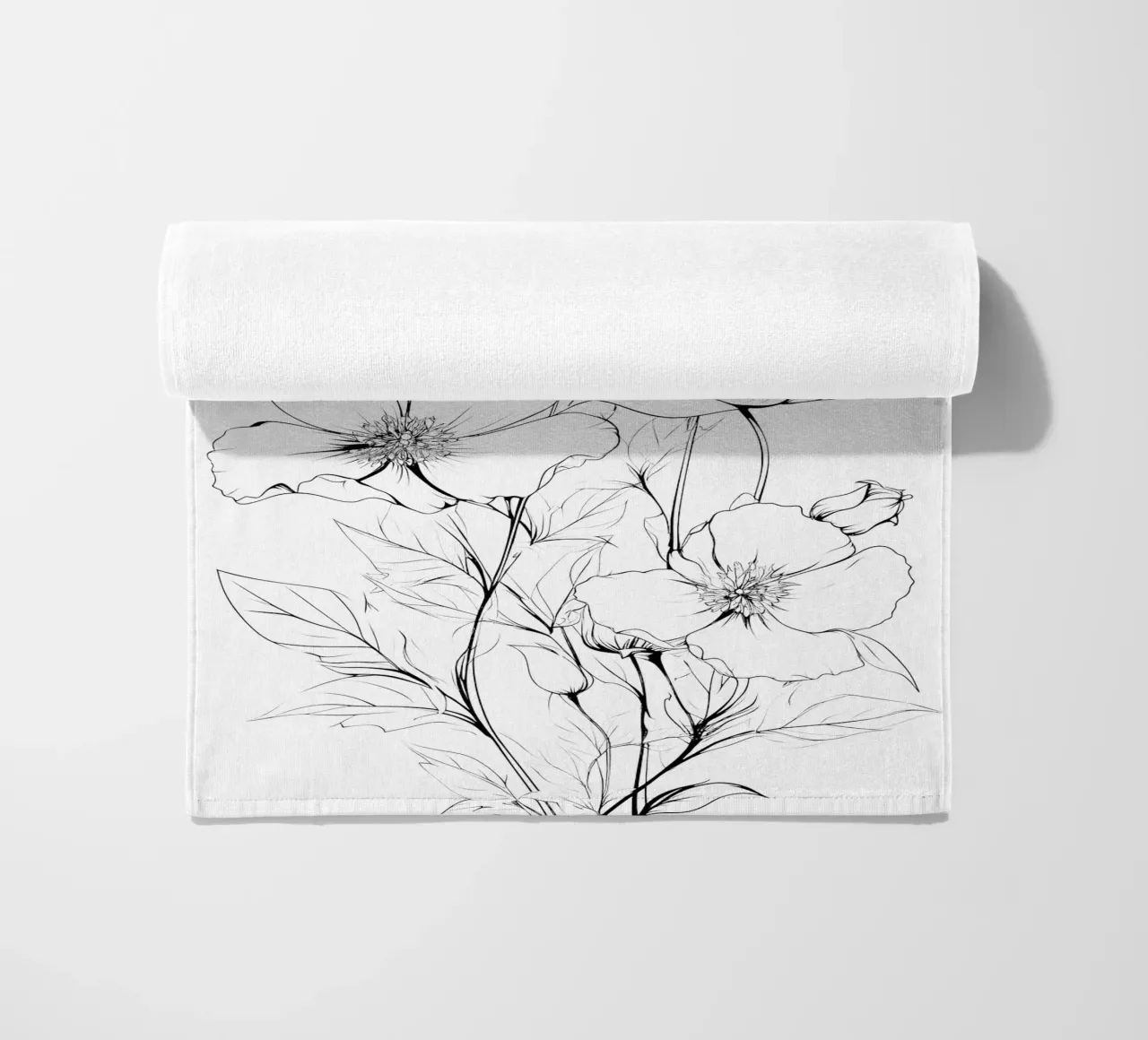 Fiori disegnati a mano in nero telo mare da Katja Stehle Design