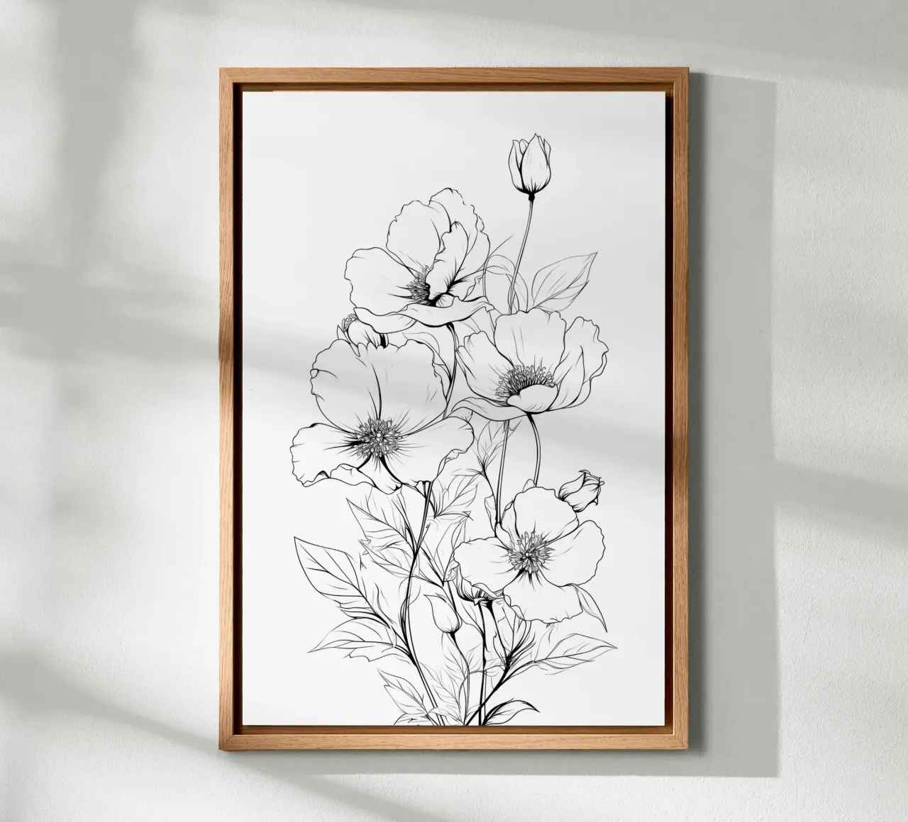 Fine hand-drawn flowers black canvas with Floater frame by Katja Stehle Design