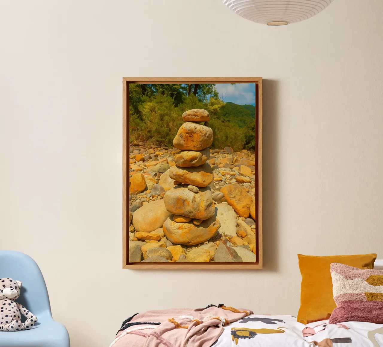 rock stacking nature panorama canvas with Floater frame by chinerei