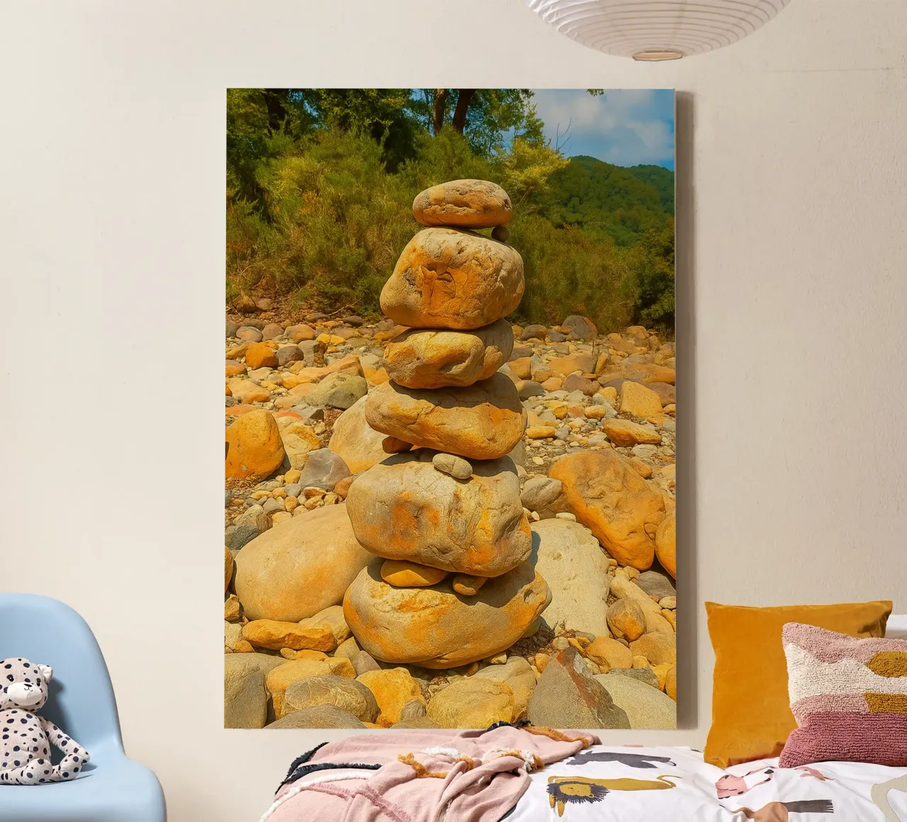 rock stacking nature panorama canvas with Floater frame by chinerei
