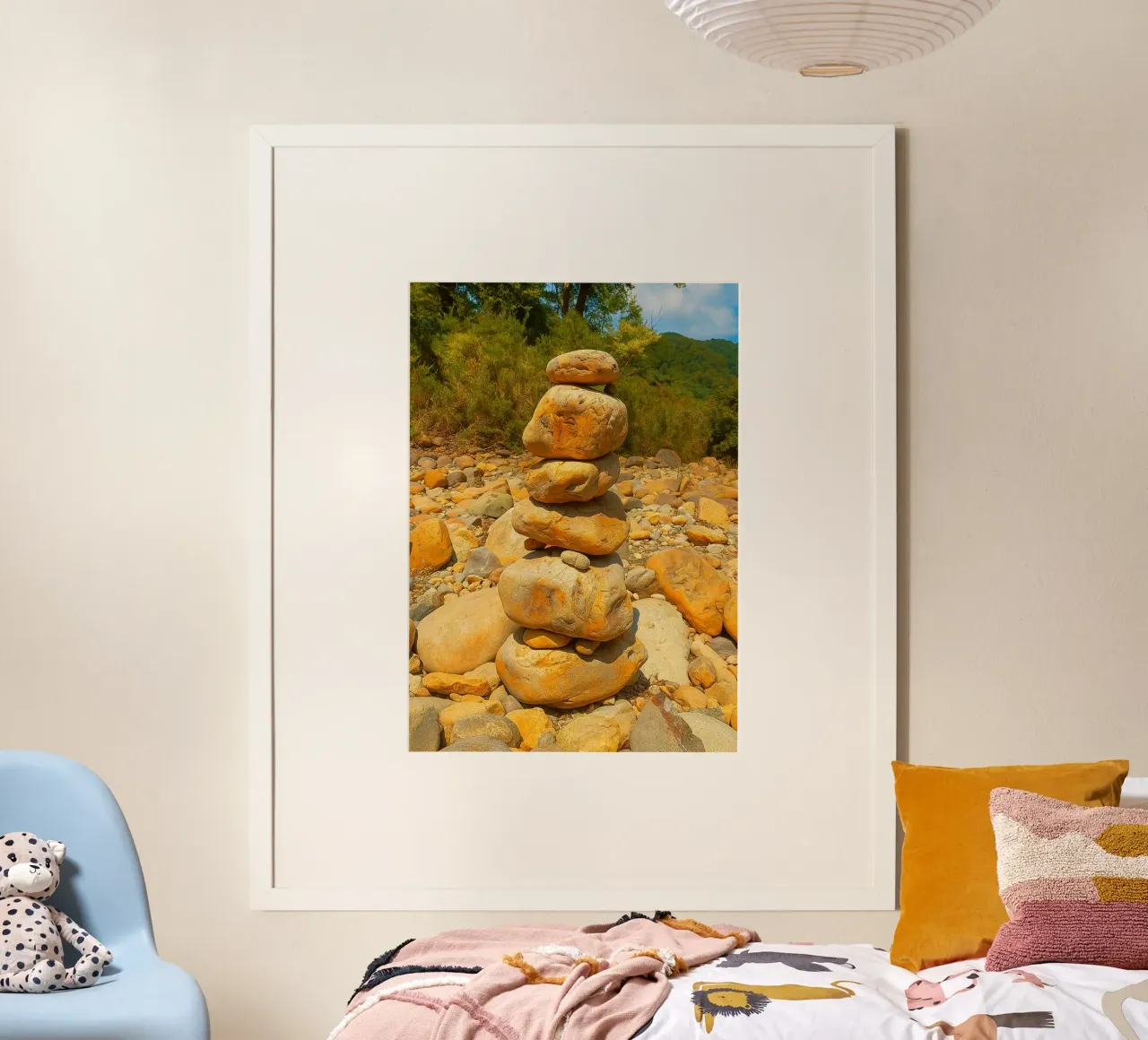 panorama della natura con accatastamento di rocce poster con telaio in alluminio da chinerei