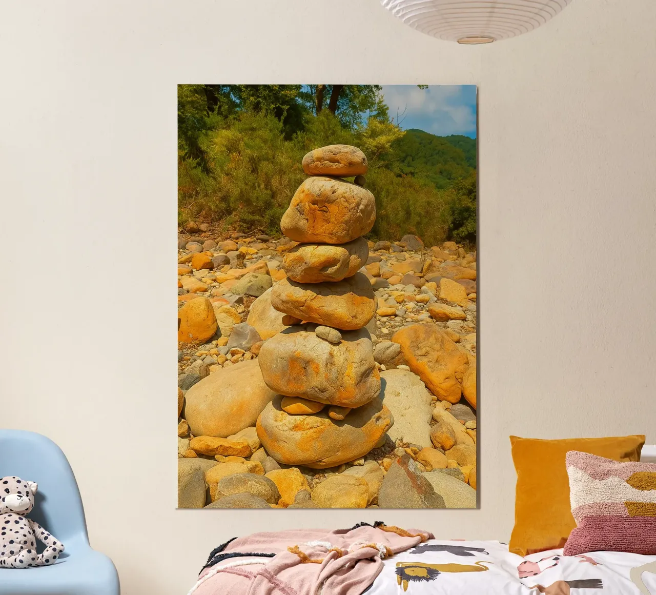 panorama della natura con accatastamento di rocce poster con telaio in alluminio da chinerei