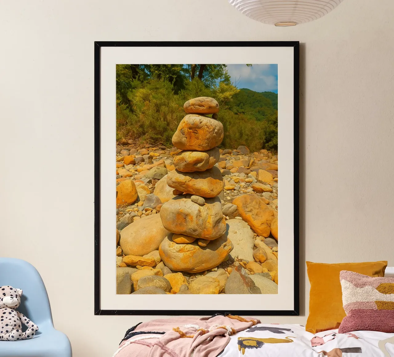 panorama della natura con accatastamento di rocce poster con telaio in alluminio da chinerei