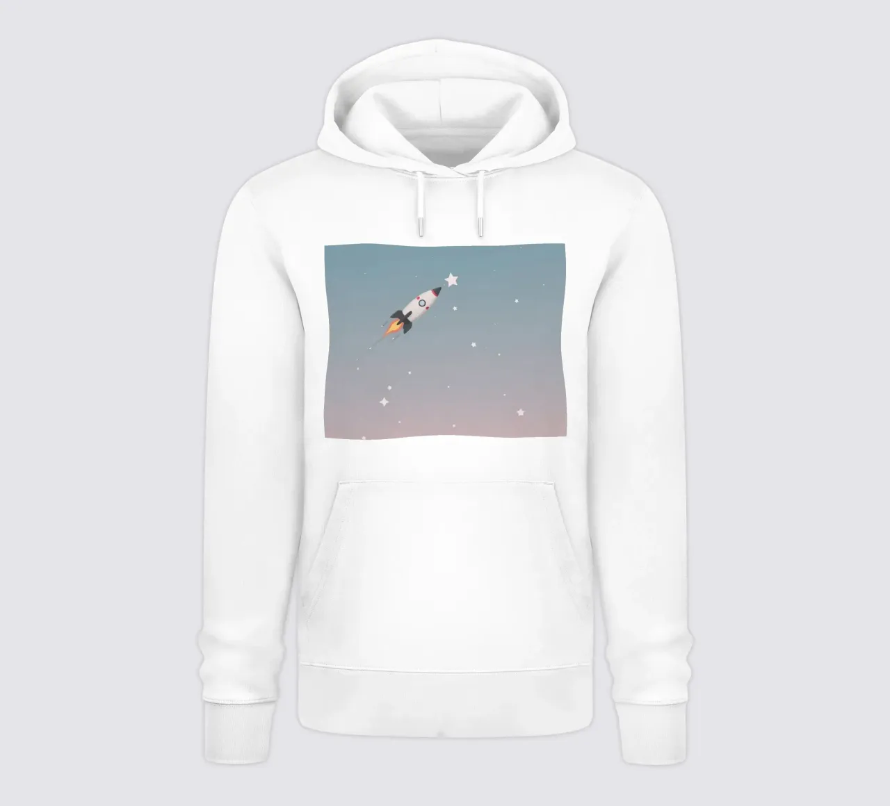 Nave razzo a cartoni animati in cerca di stelle in un cielo stellato a gradiente felpa con cappuccio da DesignDoodle