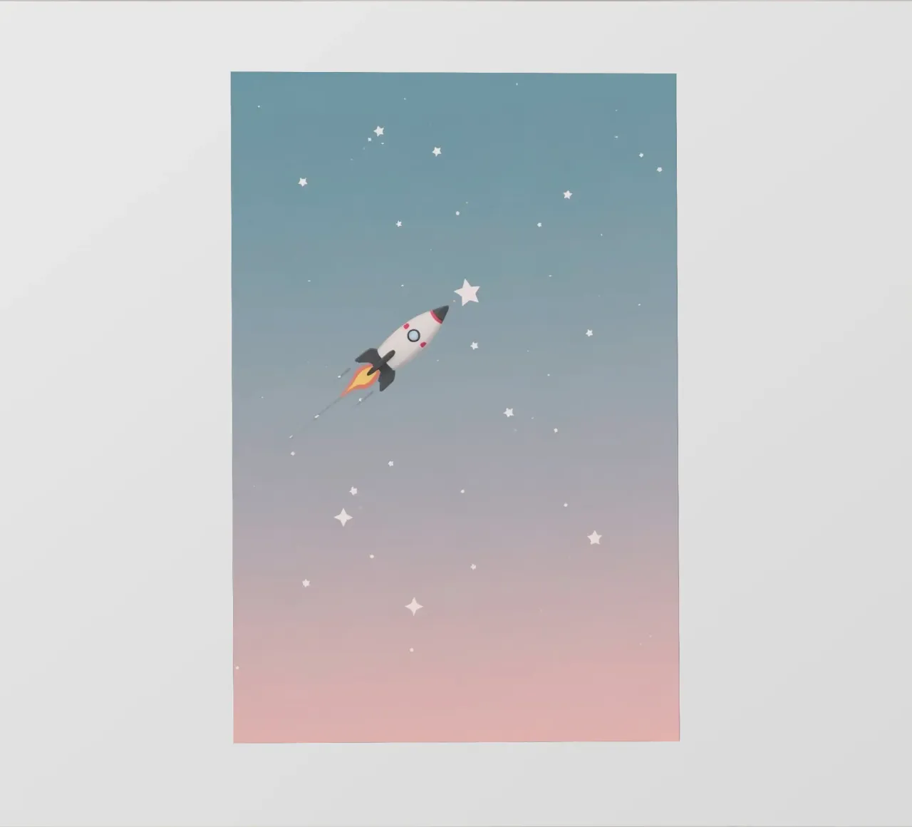 Nave razzo a cartoni animati in cerca di stelle in un cielo stellato a gradiente pellicola backlit da DesignDoodle