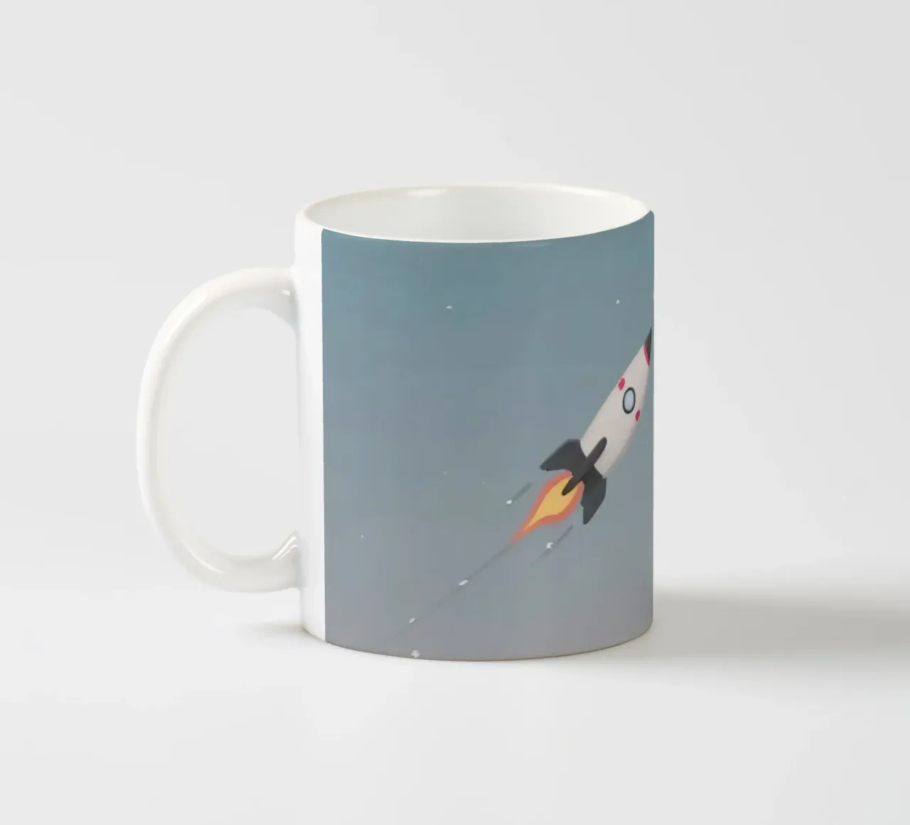 Nave razzo a cartoni animati in cerca di stelle in un cielo stellato a gradiente tazza in ceramica da DesignDoodle