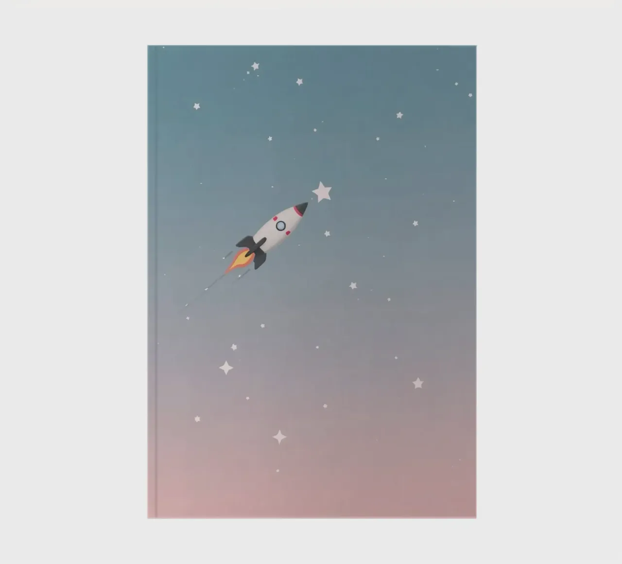 Cartoon Rocket Ship Reaching for Star in Starry Gradient Sky (Fusée de cartoon atteignant une étoile dans un ciel étoilé en dégradé) carnet de notes de DesignDoodle