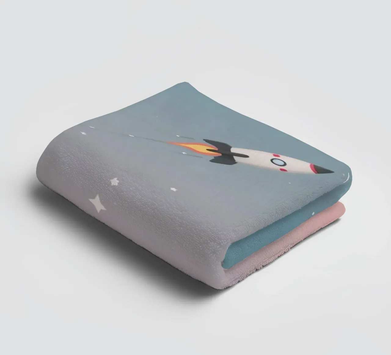 Cartoon Rocket Ship Reaching for Star in Starry Gradient Sky (Fusée de cartoon atteignant une étoile dans un ciel étoilé en dégradé) serviette de bain de DesignDoodle