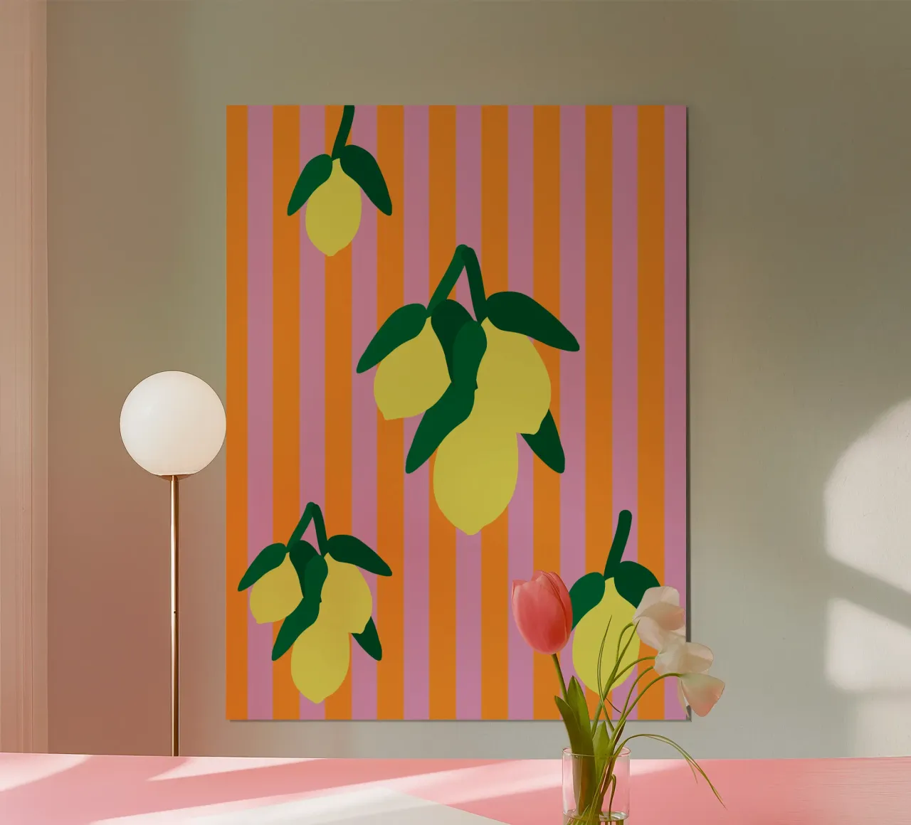 Limoni su strisce Arancione Lilla poster con telaio in plastica da Alisa Knöß