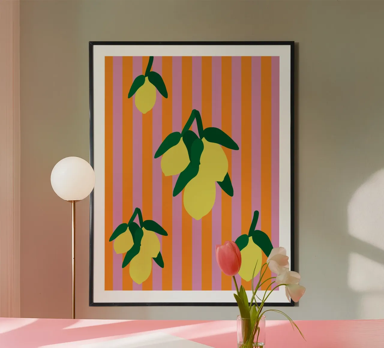 Limoni su strisce Arancione Lilla poster con telaio in plastica da Alisa Knöß