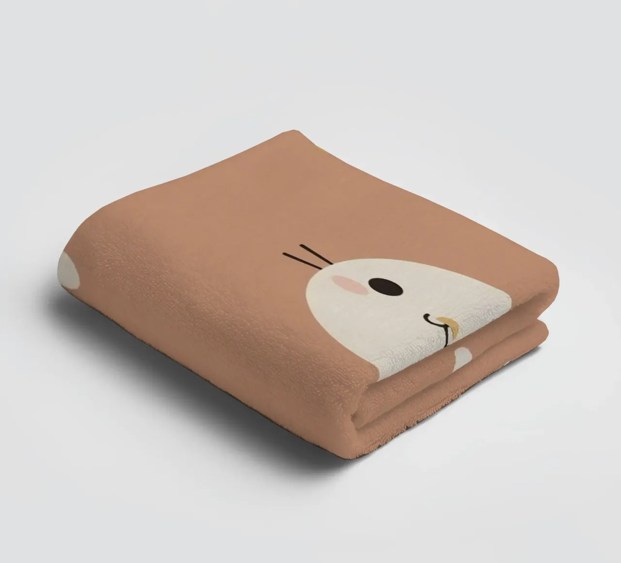 Cute Cartoon Cat Face with Abstract Shapes on Tan Background towel by DesignDoodle