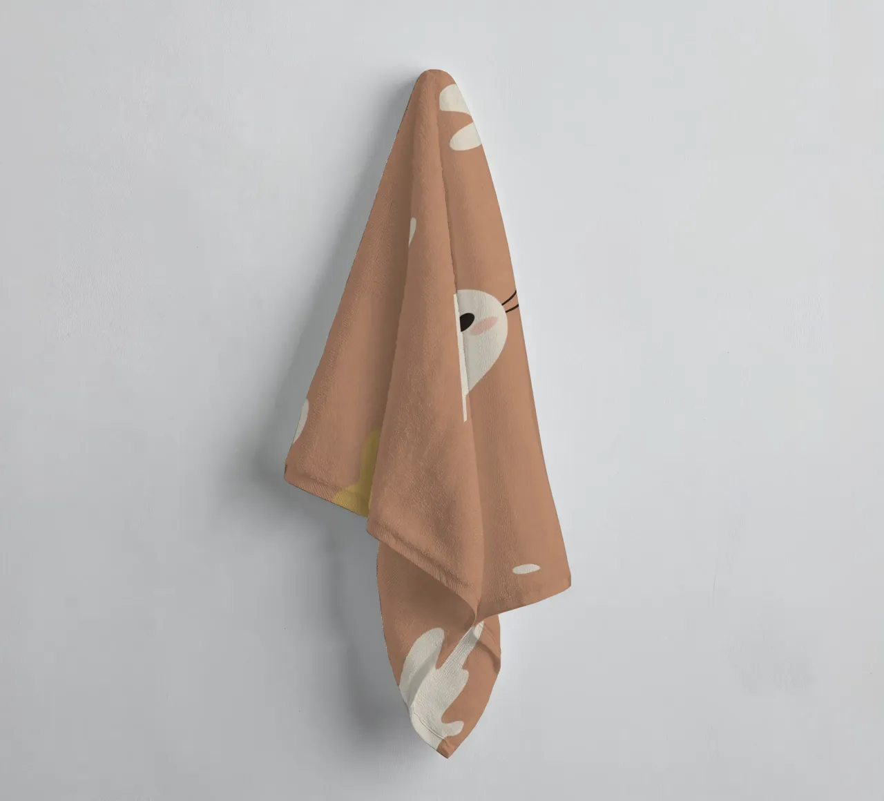 Cute Cartoon Cat Face with Abstract Shapes on Tan Background towel by DesignDoodle