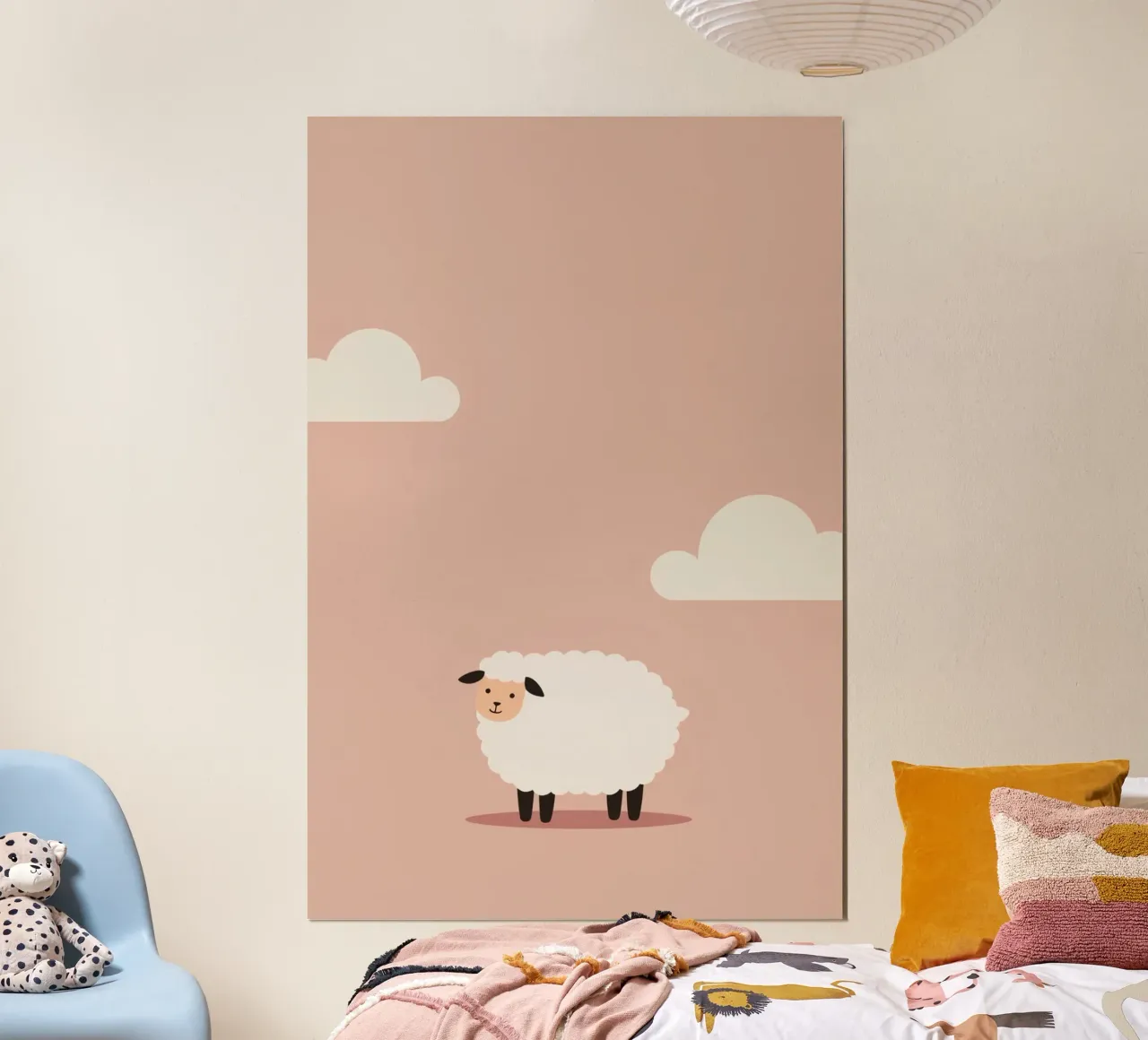Pecore carine e nuvole su sfondo rosa poster da DesignDoodle
