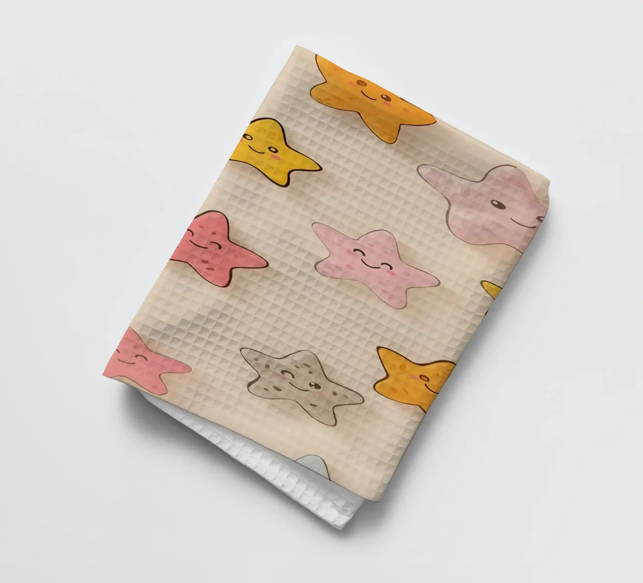 Etoile de mer mignonne avec visages sur fond beige torchon de DesignDoodle