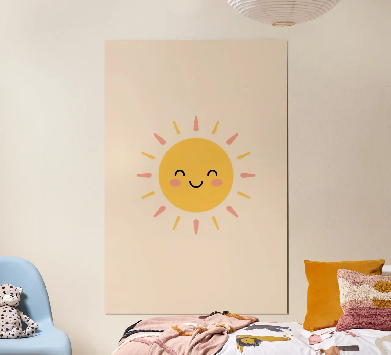Sole felice e carino poster con telaio in legno da DesignDoodle