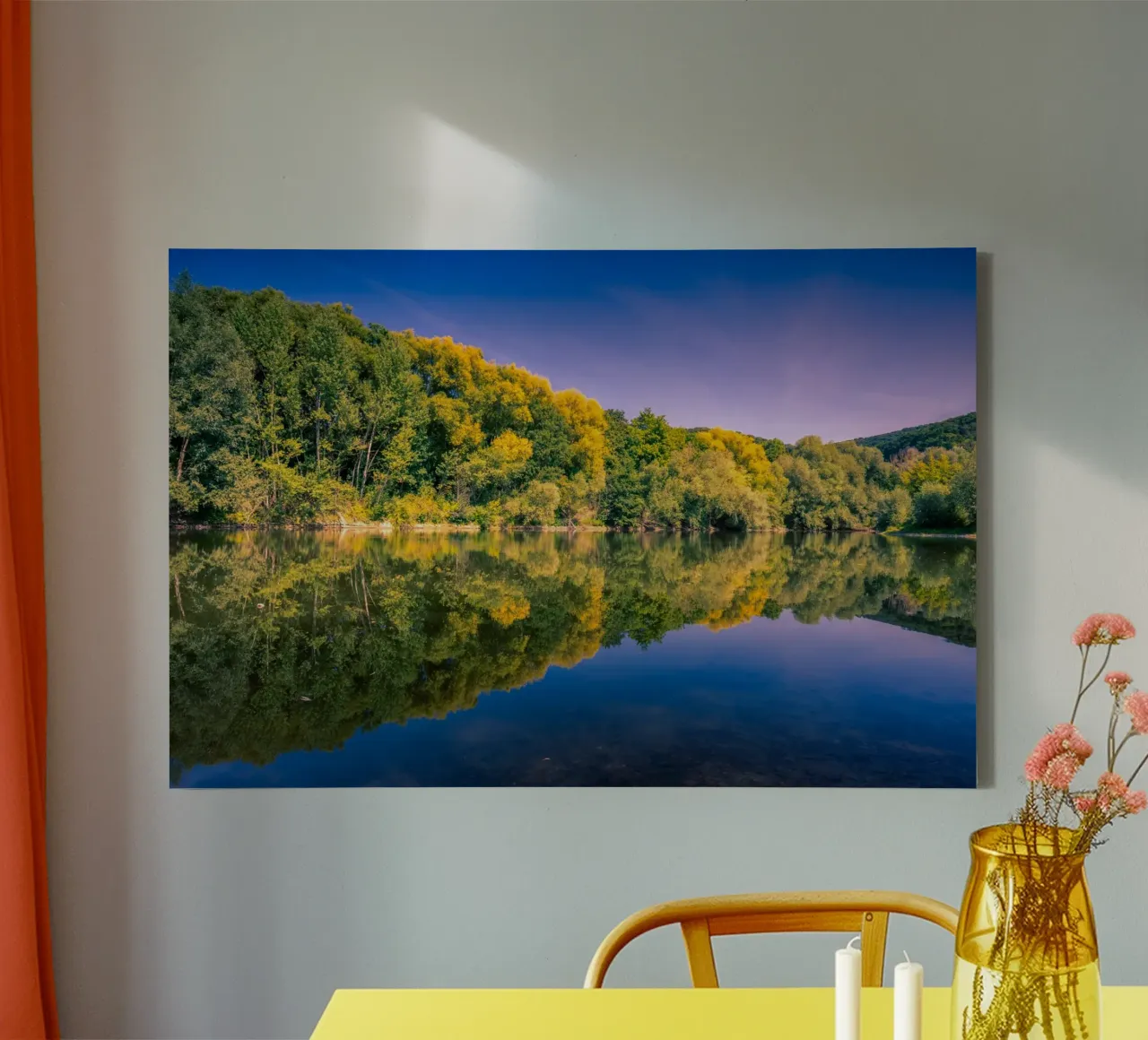 Reflection of trees in a small pond canvas with Floater frame by Marcus Beckert | Fotografie