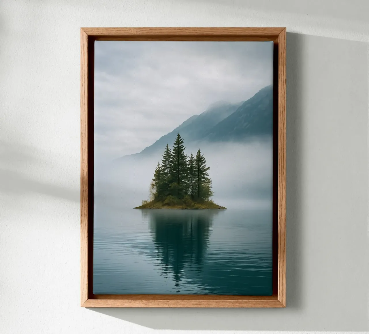 klein eiland in het midden van het meer natuurpanorama canvas met Baklijst van chinerei