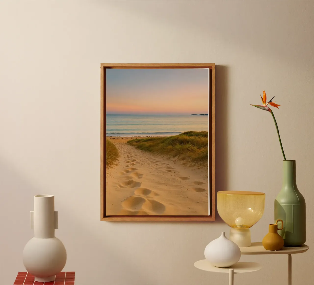 spiaggia di sabbia oceano natura panorama tela con Cornice a cassetta da chinerei