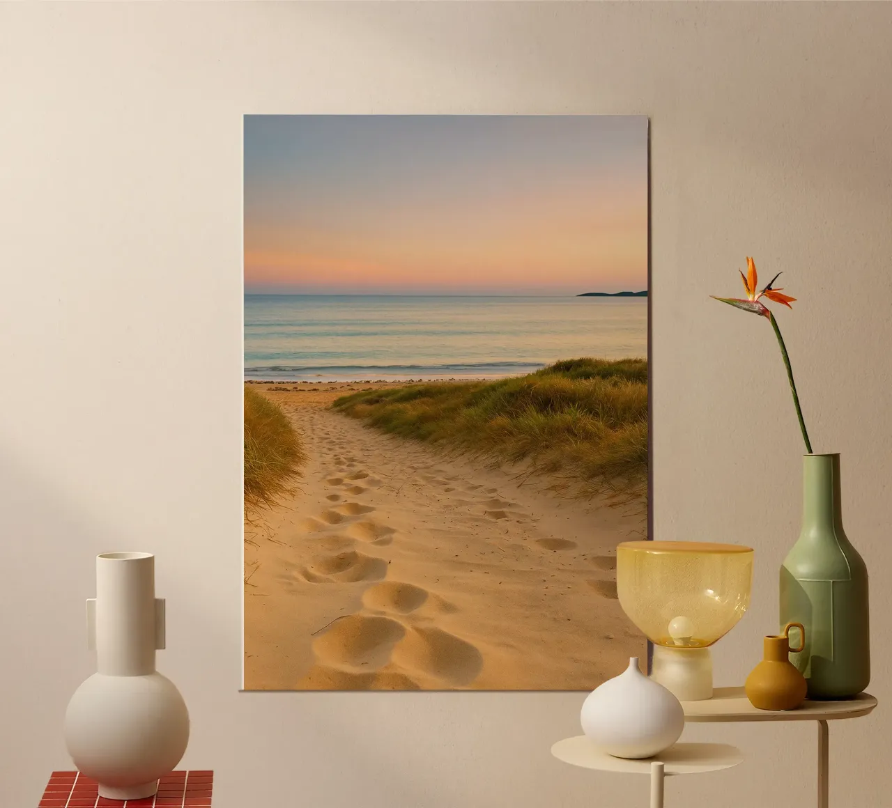 spiaggia di sabbia oceano natura panorama poster con telaio in plastica da chinerei