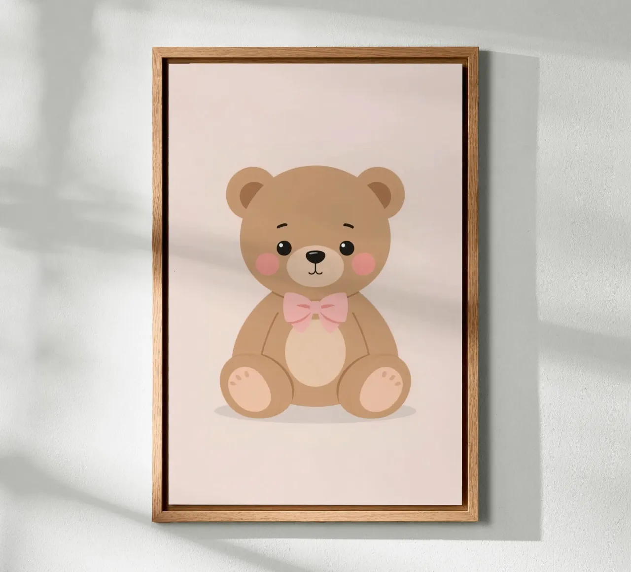Orsetto carino con fiocco rosa tela con Cornice a cassetta da DesignDoodle