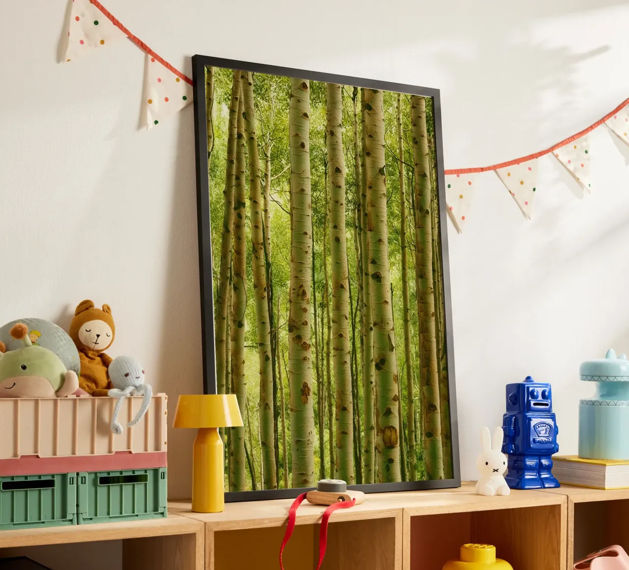 tronchi d'albero allineati panorama della natura poster con telaio in alluminio da chinerei