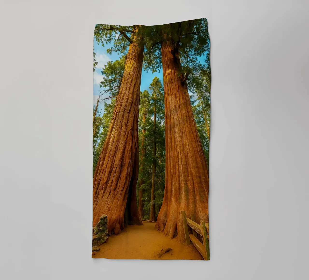 two big trees in the forrest nature panorama towel by chinerei