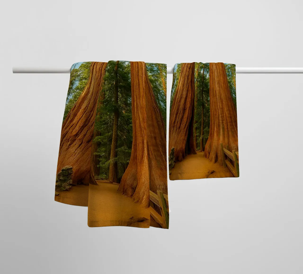 two big trees in the forrest nature panorama towel by chinerei