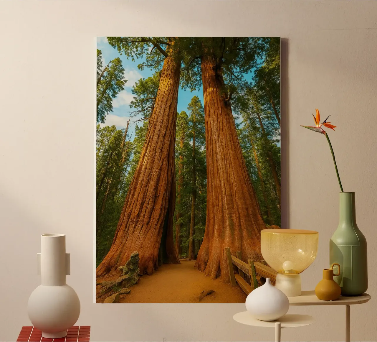 twee grote bomen in het bos natuurpanorama canvas met Baklijst van chinerei