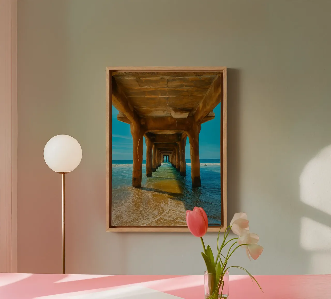 under the pier by the sea nature panorama canvas with Floater frame by chinerei