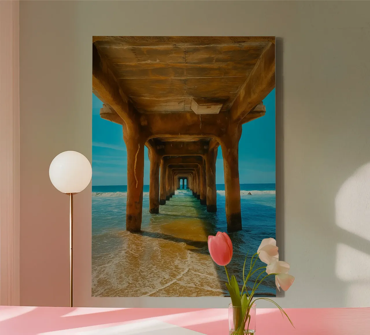 under the pier by the sea nature panorama canvas with Floater frame by chinerei