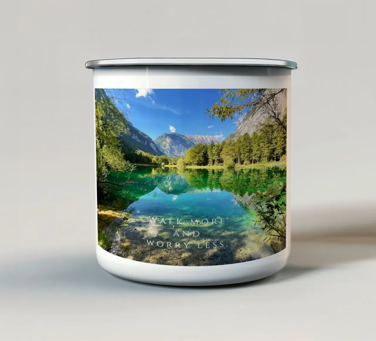 Walk more and worry less. ( Bluntautal Austria ) tazza in smalto da Happy 😃 Art 🎨 by Christine Schnoell