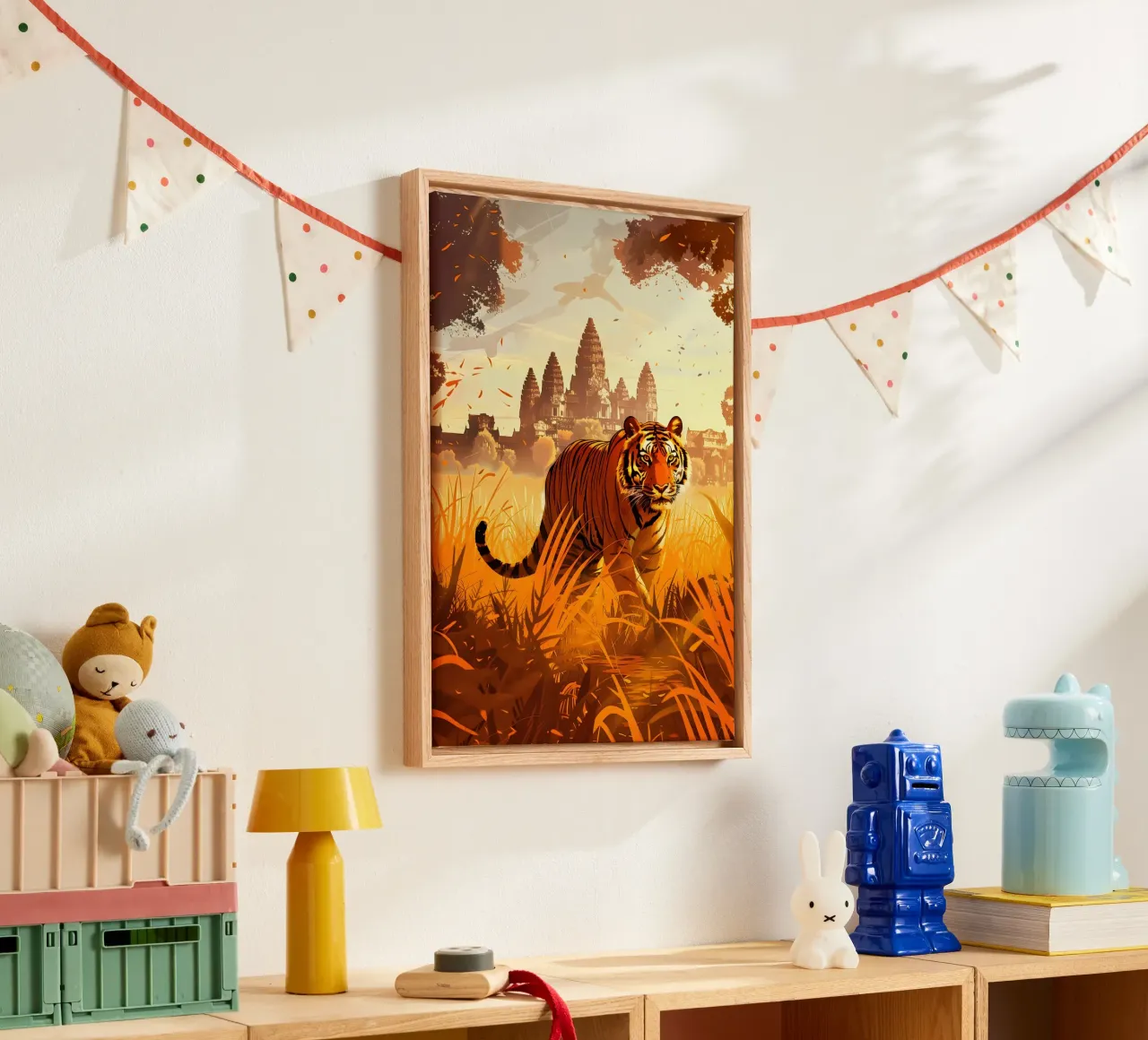 Tiger Angkor Wat mystical fantasy art canvas with Floater frame by WILD ART