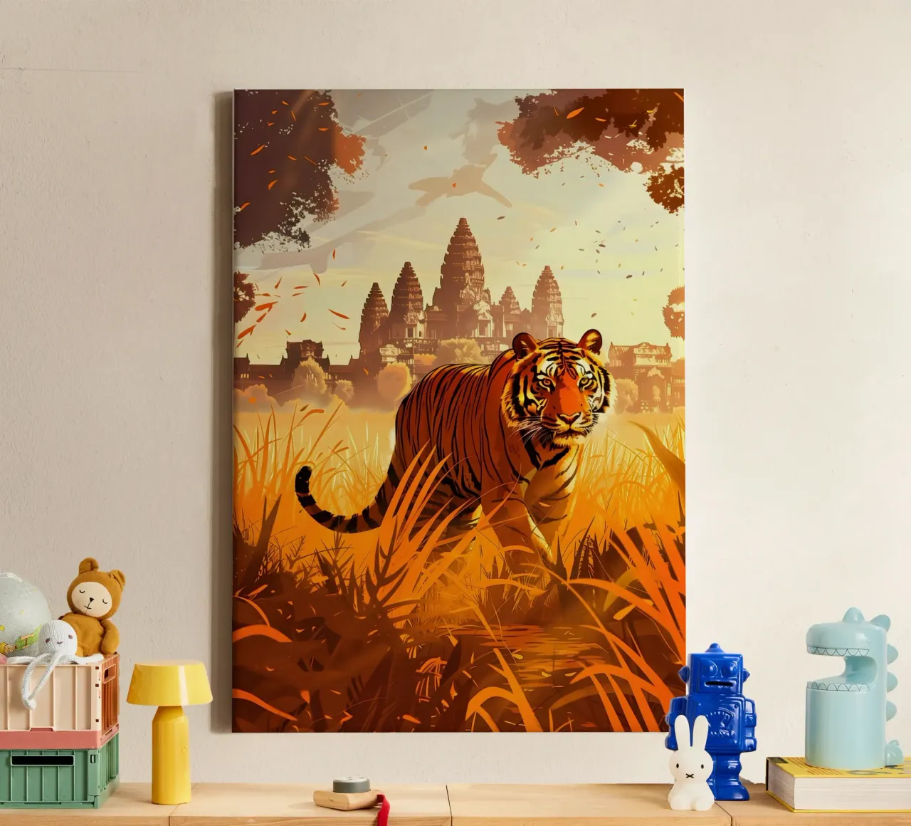 Tiger Angkor Wat mystical fantasy art canvas with Floater frame by WILD ART